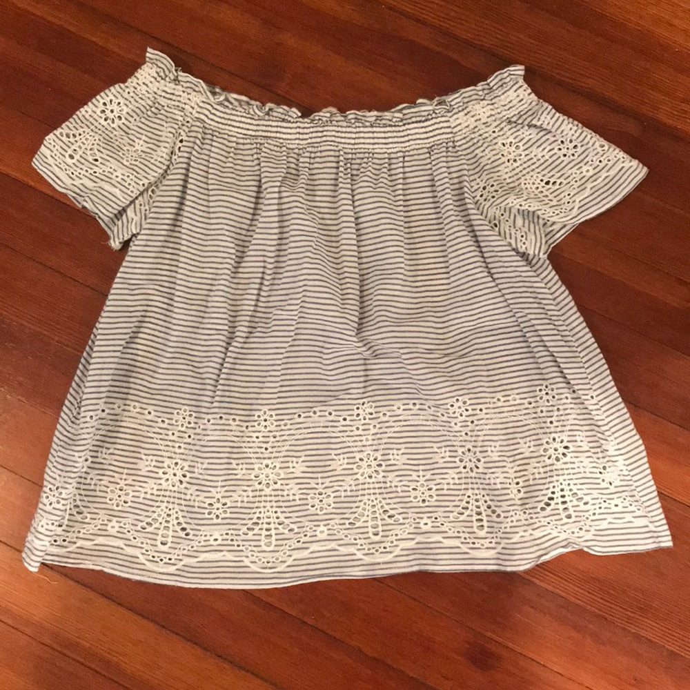 Blue and White Stripe Off-the-Shoulder Top